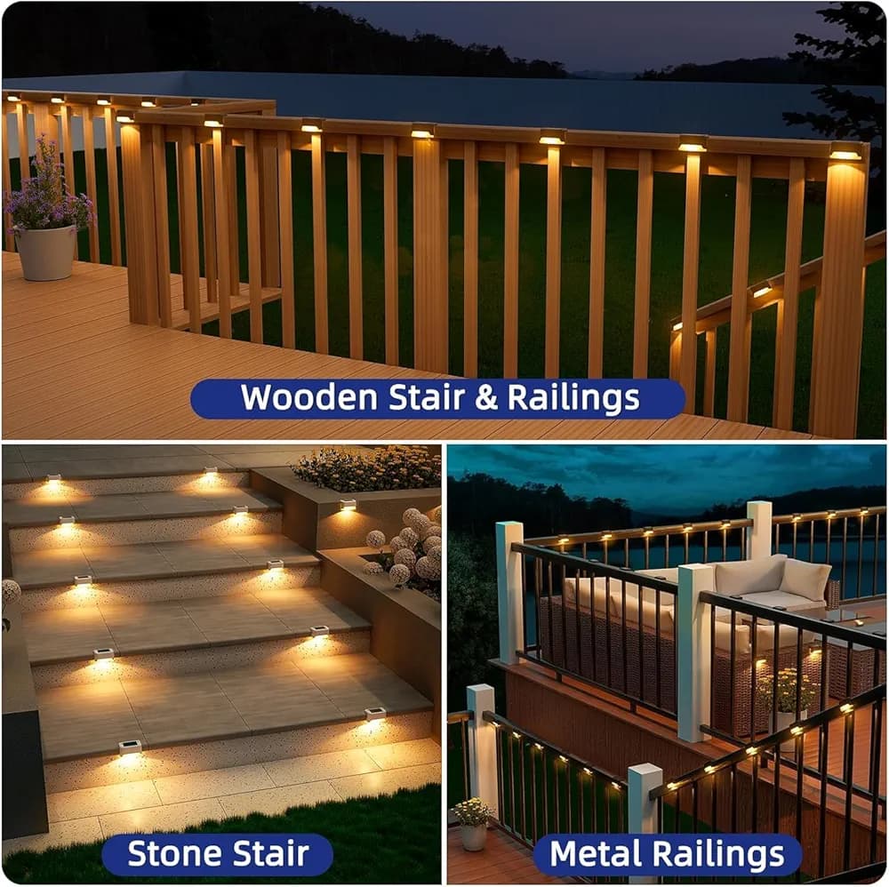 Solar Deck Lights (Pack of 2) Outdoor LED Step Lights with Lighting Modes - Waterproof Solar Fence Decorative Lights for Patio