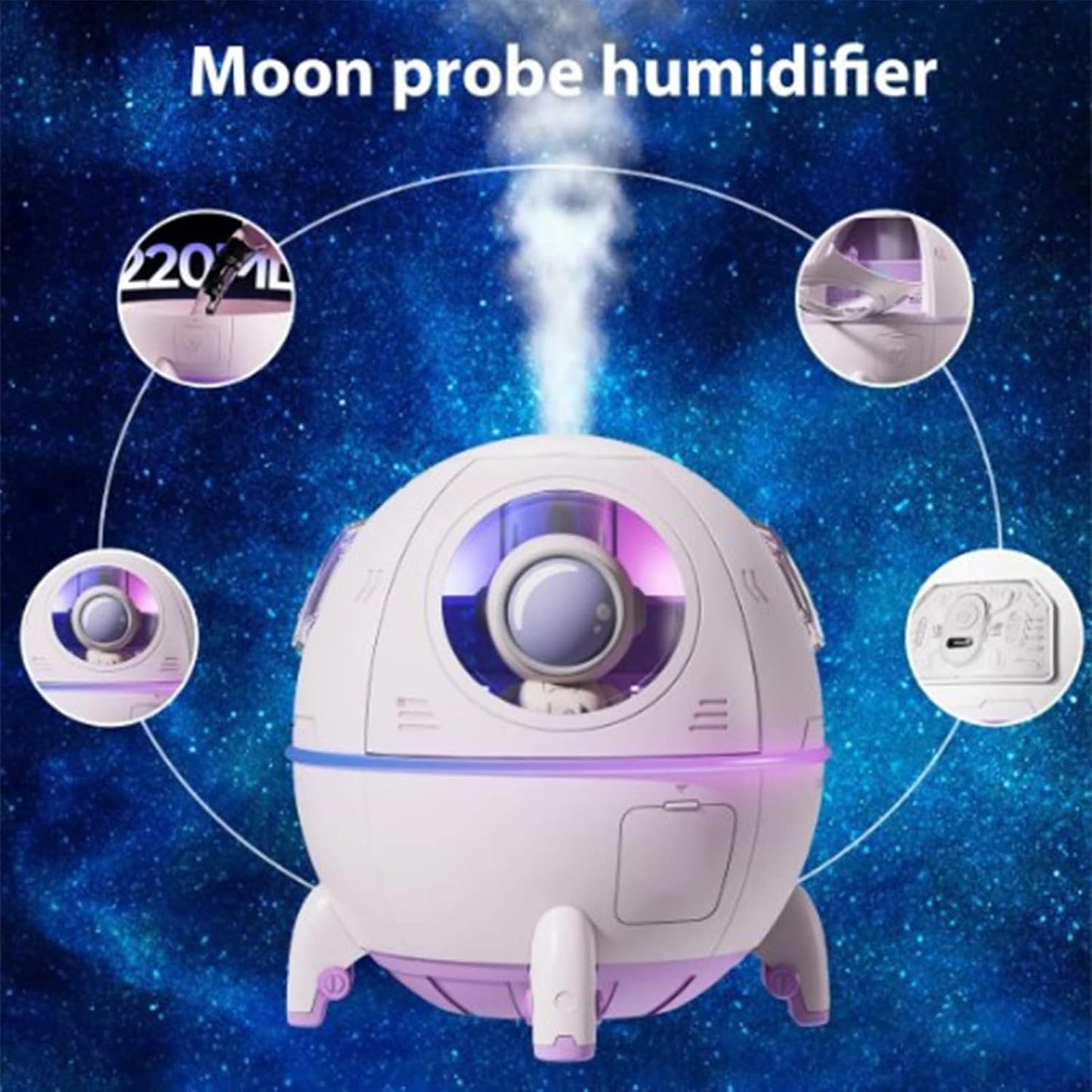 Astronaut Mini Air Humidifier with Night Light | Quiet Wireless Humidifier for Home & Office