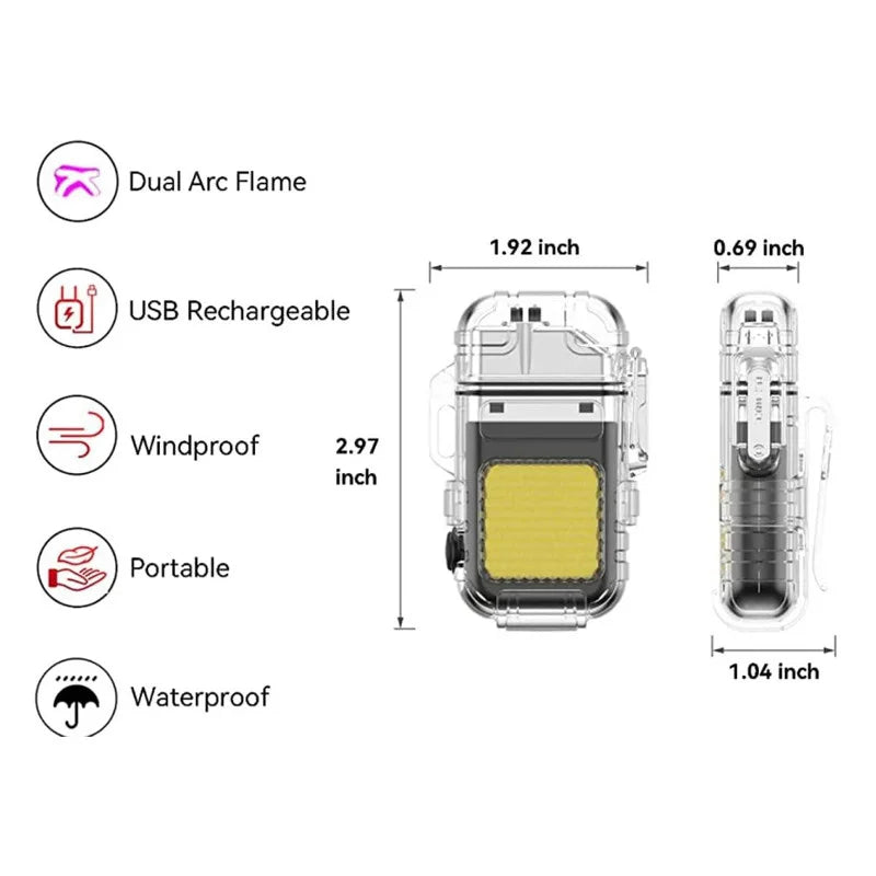 2-in-1 Transparent COB LED Flashlight with Rechargeable Electric Lighter – Bright, Portable & Multipurpose