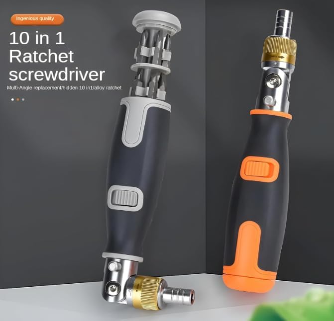 10-in-1 Multi-Angle Ratchet Screwdriver | 180° Adjustable Rotation | Professional Multi-Bit Screwdriver Tool