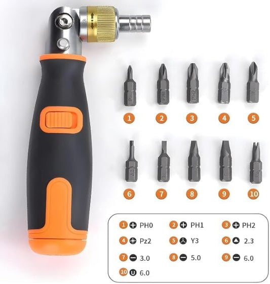 10-in-1 Multi-Angle Ratchet Screwdriver | 180° Adjustable Rotation | Professional Multi-Bit Screwdriver Tool