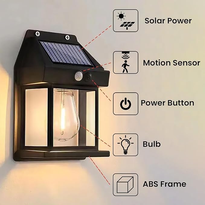 Solar Wall Lights Outdoor | Wireless Dawn-to-Dusk Porch Lantern | 3 Modes & Waterproof Exterior Lighting Fixture